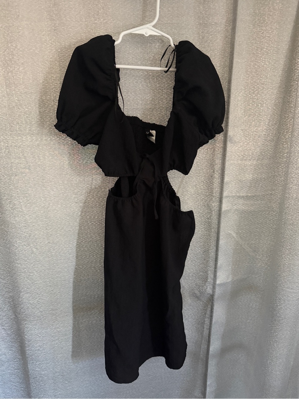 Divided Black Puff-Sleeve Cutout Mini Dress